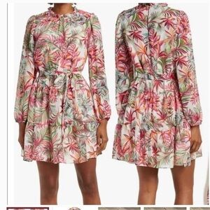 julia jordan Floral Long-Sleeve Ruffle Mini Dress in Pink/Green